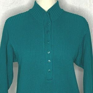 Vintage Le Moda Knit Henley Sweater S Teal Green